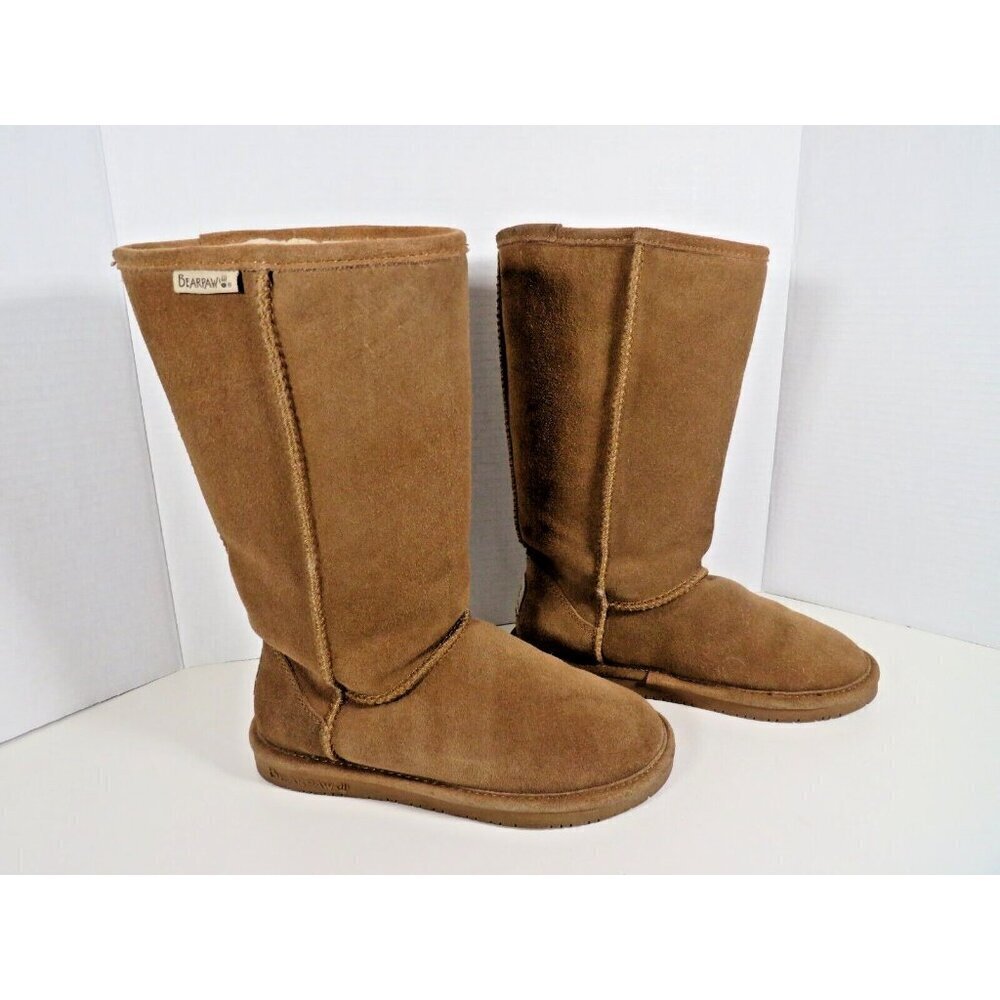Bearpaw Women's Boots Sz 5 Emma Tall Tan Suede Winter Boots Casual Comfy Flats